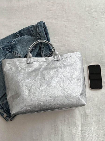 Casual Waterproof PVC Large Capacity Tote Bag, Bags, color:Silver|size:One-size, Stylewe
