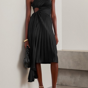 Women Plain One Shoulder Half Sleeve Comfy Vacation Ruched Maxi Dress, Dresses, color:Black|size:L, catalog Noracora shop