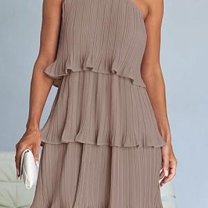 Women Plain Sleeveless Comfy Casual Mini Dress, Dresses, color:Khaki|size:XL, catalog Noracora shop