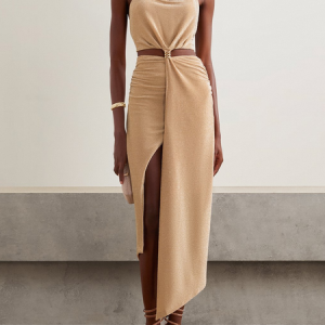 Women Plain Halter Sleeveless Comfy Vacation Glitter Maxi Dress, Dresses, color:Yellow|size:L, catalog Noracora shop