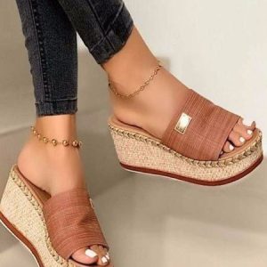 Casual Plain Slip On Block Heel Wedge Sandals, Women shoes, color:Light Brown|size:43, catalog Noracora shop