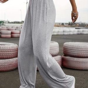 Women's Casual Wide Leg High Waisted Palazzo Pleated Pants, Pants, color:Gray|size:XXL, catalog Noracora shop
