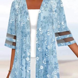 Women's Floral Regular Loose Kimono, Cardigans, color:Blue|size:XXL, catalog Noracora shop