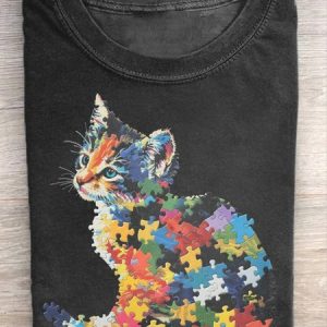Cat Casual Crew ASD WAAD Autism Awareness Month T-Shirt, T-shirts, Lilicloth.com