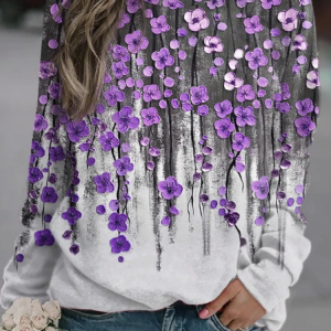 Casual Crew Neck Floral Sweatshirt, Hoodies & Sweatshirts, color:Purple|size:XXL, catalog Noracora shop