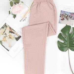 Casual Plain Ankle Pants Elastic Waist Pocket Stitching Pant, Pants, color:Pink|size:5XL, catalog Noracora shop