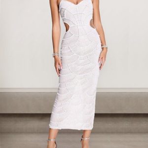 Women Plain V Neck Sleeveless Comfy Sexy Maxi Dress, Dresses, color:White|size:XL, catalog Noracora shop