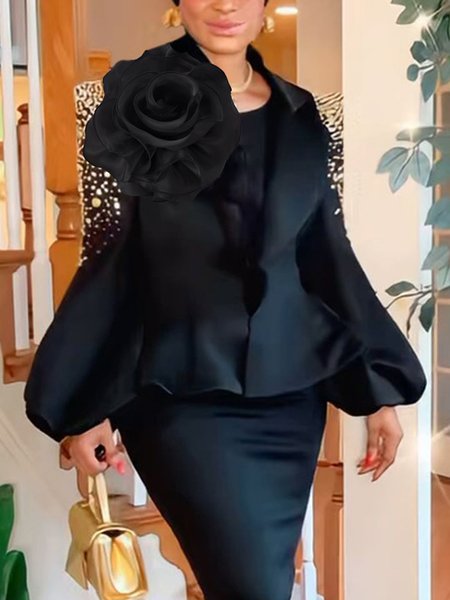Plain Elegant Split Joint Regular Fit Long Sleeve Regular Fit Jacket, Jackets, color:Black|size:XXL, Stylewe