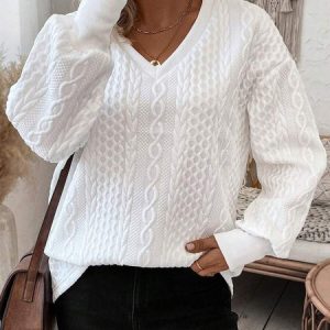 Casual V Neck Plain Sweatshirt Zipper, Hoodies & Sweatshirts, color:White|size:XXL, catalog Noracora shop