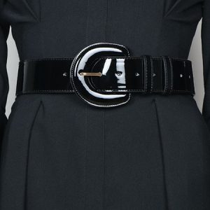Minimalist Imitation Patent Leather Pin Buckle Wide Belt, Belts, color:Black|size:One-size, Stylewe