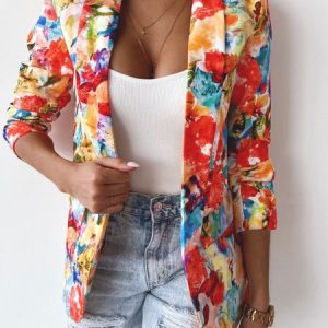 Women's Floral Regular Regular Fit Blazer, Blazers, color:Orange|size:XXL, catalog Noracora shop
