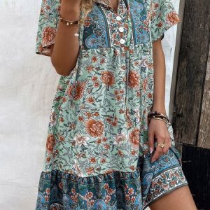 Women Plain Crew Neck Short Sleeve Comfy Casual Mini Dress, Dresses, color:Green|size:XL, catalog Noracora shop