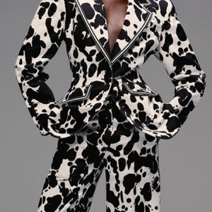 Urban Shawl Collar Pocket Cow Pattern Blazer, Blazers, color:As Picture|size:XXL, Stylewe