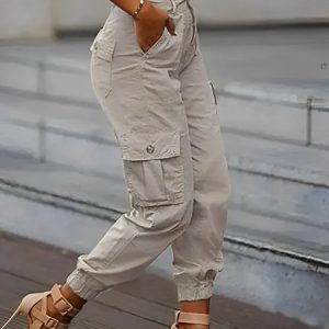 Regular Fit Plain Casual Cargo Pants, Pants, color:As Picture|size:XXL, Stylewe