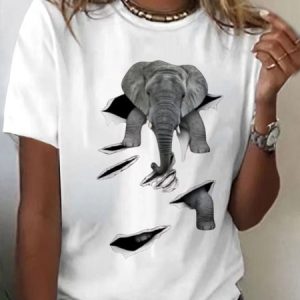 Vintage Animal Crew Neck Short Sleeve T-shirt, T-shirts, color:White|size:4XL, catalog Noracora shop