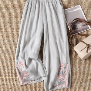 Casual Embroidery Patterns Long Pant, Pants, color:Gray|size:4XL, catalog Noracora shop