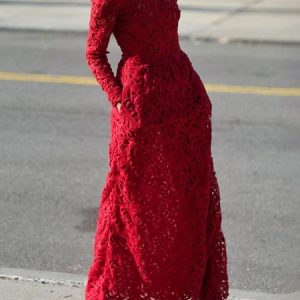 Plain Regulat Fit Elegant Crew Neck Maxi Dress, Maxi Dresses, color:Red|size:XXL, Stylewe
