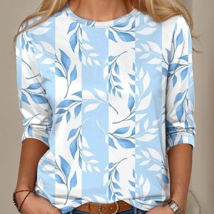 Casual Striped Crew Neck Long Sleeve T-shirt, T-shirts, color:Blue|size:XXL, catalog Noracora shop