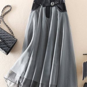 Casual Floral A-Line Natural Maxi Skirt, Skirts, color:Black-grey|size:XL, catalog Noracora shop