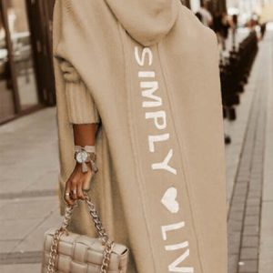Letter Casual Hooded Cardigans (Fits Larger Than Regular), Outerwear, color:Apricot|size:XS, Stylewe