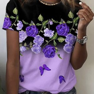 Women's Short Sleeve Tee T-shirt Summer Floral Crew Neck Daily Going Out Casual Top Color1, JustFashionNow T-Shirts, color:Color7|size:3XL,