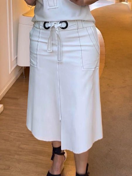 Plus Size Regular Fit Urban Plain Skirt, Plus Skirts, color:White|size:4X, Stylewe