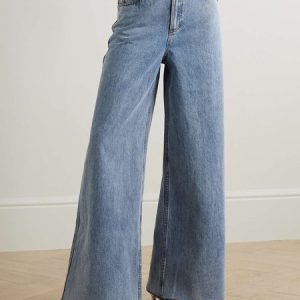 Plain Denim High Waist Casual Pockets Wide leg Jeans, Jeans, color:Blue|size:XXL, Stylewe