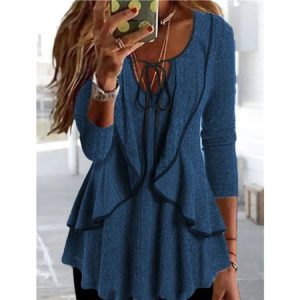 Long Sleeve Plain Regular Loose Blouse For Women, Blouses, color:Blue|size:XXL, catalog Noracora shop