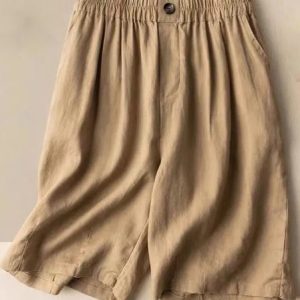 Casual Plain Natural Buckle Straight Pants Shorts, Shorts, color:Khaki|size:XXL, catalog Noracora shop