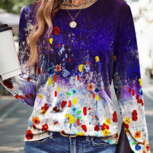 Casual Ombre Crew Neck Long Sleeve T-shirt, T-shirts, color:Purple|size:5XL, catalog Noracora shop