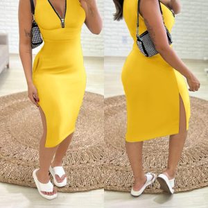 Zipper Pocket Design Slit Bodycon Dress, Bodycon Dresses, ChicMe catalog
