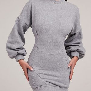 O-neck Lantern Sleeve Mini Bodycon Sweatshirt Dress, Bodycon Dresses, ChicMe catalog