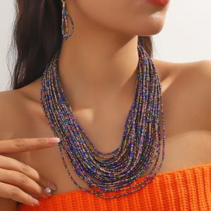 Bohemian Handmade Beads Multi-layer Necklace Jewelry Set, Jewelry, color:Deep Blue|size:One-size, Stylewe