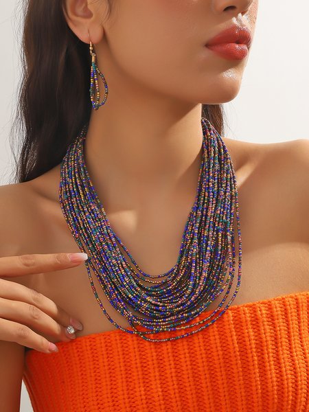 Bohemian Handmade Beads Multi-layer Necklace Jewelry Set, Jewelry, color:Deep Blue|size:One-size, Stylewe