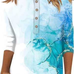 Casual Abstract Crew Neck Three Quarter Sleeve T-shirt, T-shirts, color:Blue|size:3XL, catalog Noracora shop