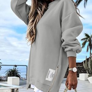 Long Sleeve Zipper Design Sweatshirt Dress, Casual Dresses, ChicMe catalog