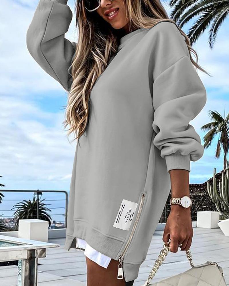 Long Sleeve Pullover Sweatshirt Zipper Slit Casual Dress, women Casual Dresses, ChicMe catalog - Image 4