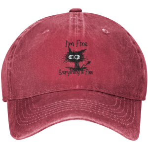 I Am Fine Everything Is Fine Cat Printed Adjustable Baseball Cap, Men's Hats, Lilicloth.com