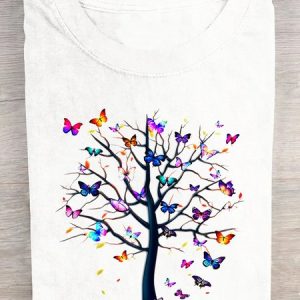 Loose Tree Crew Neck Casual T-Shirt, T-shirts, Lilicloth.com