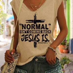 Normal Isn't Coming Back But Jesus Is Revelation 14 Casual Knit Tank, Tank Tops, Lilicloth.com
