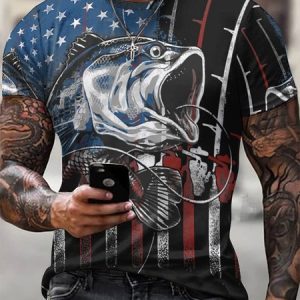 American Flag Fish Street Crew Neck Short Sleeve T-Shirt, T-shirts, Lilicloth.com