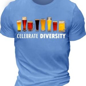 Mens Celebrate Diversity Beer Letters Casual T-Shirt, T-shirts, Lilicloth.com