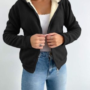 Zip Up Kangaroo Pocket Design Fleece Lined Thermal Hoodie, Sweats & Hoodies, ChicMe catalog