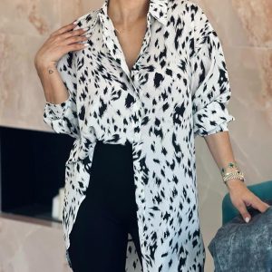 Leopard All Over Print Button Front Longline Shirt Top, Blouses & Shirts, ChicMe catalog