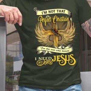 Men IвЂ™m Not That Perfect Christian I Need Jesus Cotton Crew Neck Text Letters T-Shirt, T-shirts, Lilicloth.com