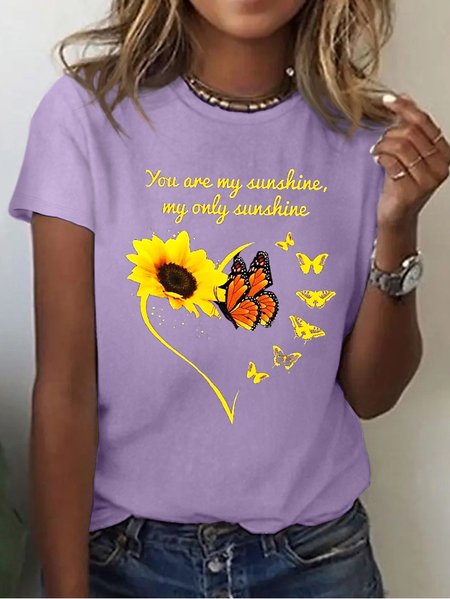 Women Sunflower and butterfly You Are My Sunshine My Only Sunshine Loose Simple T-Shirt, T-shirts, Lilicloth.com