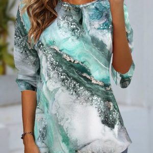 Women's Long Sleeve Tee T-shirt Spring/Fall Ombre Jersey Crew Neck Daily Going Out Casual Top, JustFashionNow T-Shirts, color:Green|size:XXL,