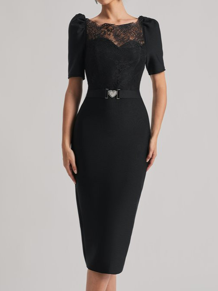 Women's Short Sleeve Summer Plain Lace Dress Off The Shoulder Holiday Going Out Urban Midi Bodycon, JustFashionNow Dresses, color:Black|size:XXL,