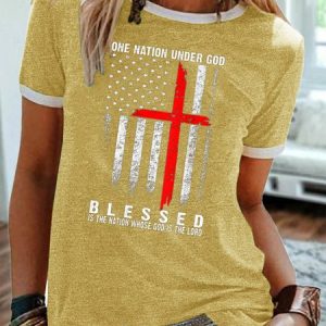 One Nation Under God, Blessed Is The Nation Whose God Is The Lord, Regular Fit Casual Crew Neck T-Shirt, T-shirts, Lilicloth.com