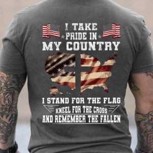 I Take Pride In My Country I Stand For The Flag Kneel For The Cross And Remember The Fallen  Cotton Short Sleeve T-Shirt, T-shirts, Lilicloth.com